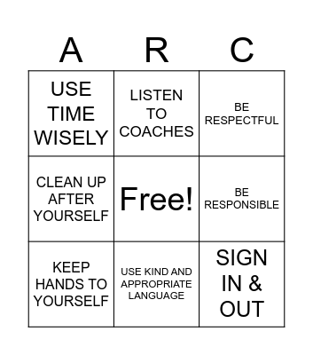 ARC EXPECTATIONS Bingo Card