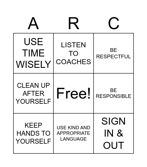 ARC EXPECTATIONS Bingo Card