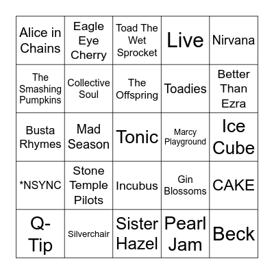 90s Boys Bingo Card