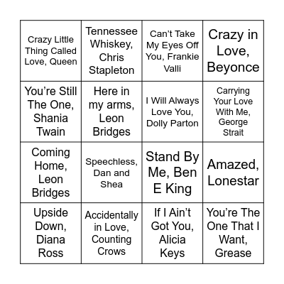Becca's Bridal Singo Bingo Card