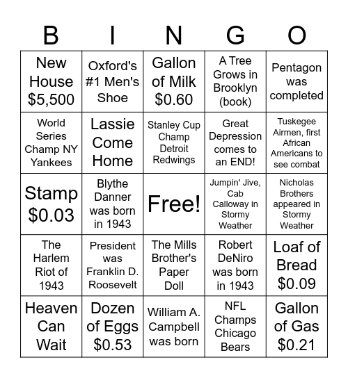 80th Birthday Bingo Card