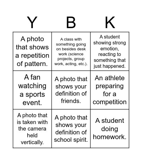 Photo Scavenger Hunt Bingo Card