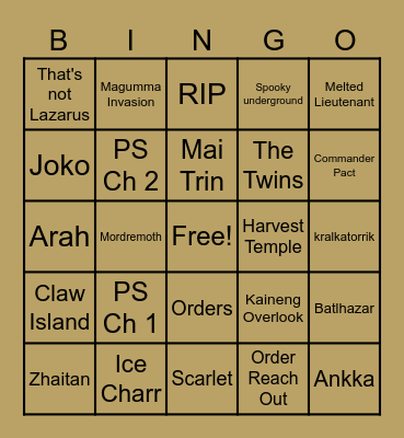 Gw2 Progress Bingo Card