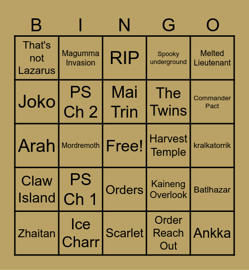 Gw2 Progress Bingo Card