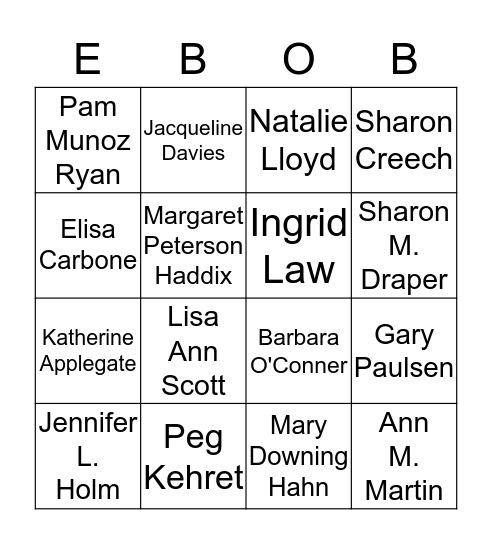 EBOB Author & Title BINGO Card