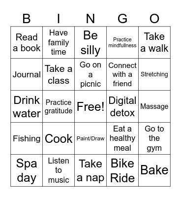 SELF CARE Bingo Card