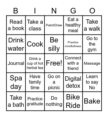 Wellness Bingo Card