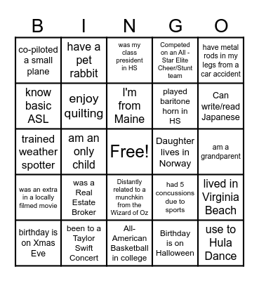 Get to know your co-workers Bingo Card