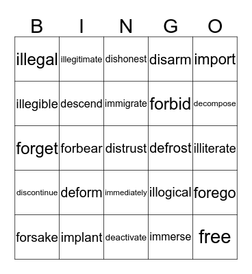 English 3 Unit 4 Bingo Card