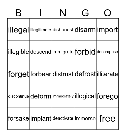 English 3 Unit 4 Bingo Card