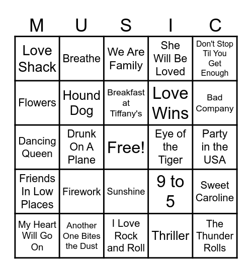 NAME THAT TUNE Bingo Card