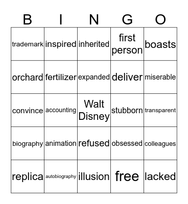 English 2 Unit 4 Bingo Card