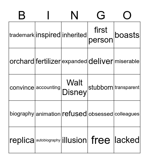 English 2 Unit 4 Bingo Card