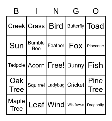 Nature Bingo Card