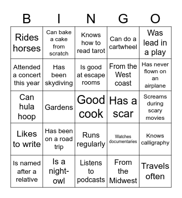 Giles-Wilson Bingo Card
