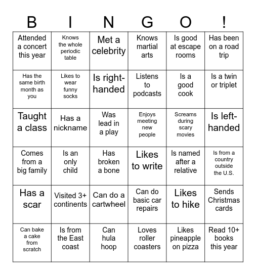 Giles/Wilson: Find someone who... Bingo Card