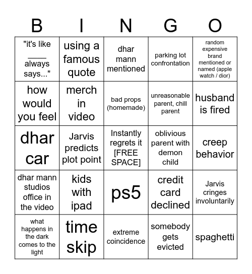 Dhar Mann Bingo v4 Bingo Card