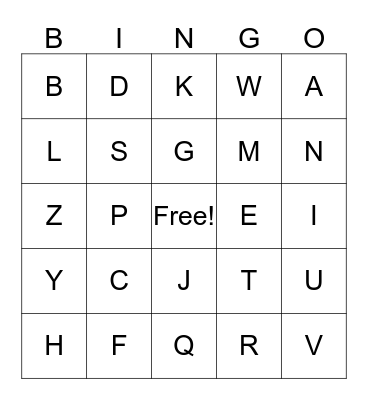 Letter Sounds Bingo Card