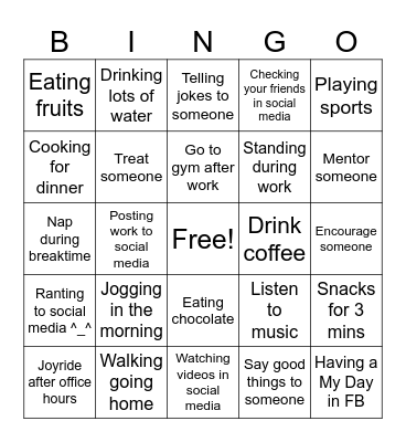 Wellness Bingo Card Bingo Card