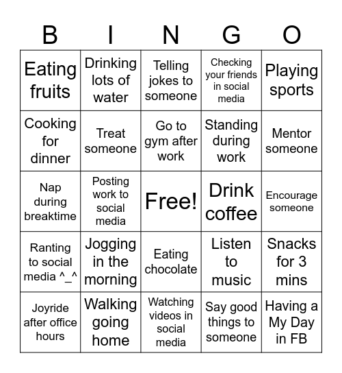 Wellness Bingo Card Bingo Card