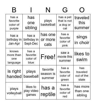Nice To Meet You Bingo Card
