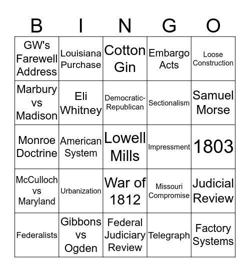4th Six Weeks Review Bingo Card