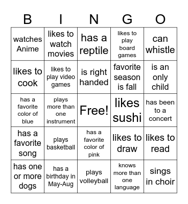 Nice To Meet You Bingo Card