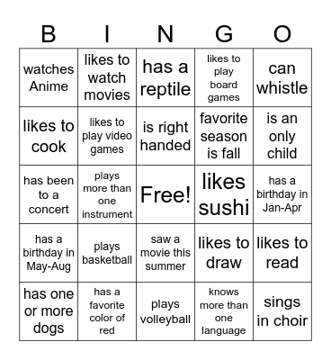 Nice To Meet You Bingo Card