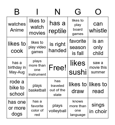 Nice To Meet You Bingo Card