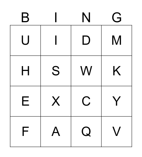 Alphabet Bingo Card