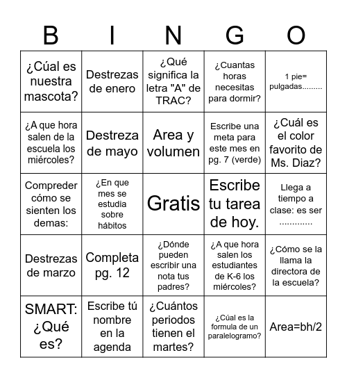 Agenda Bingo Card