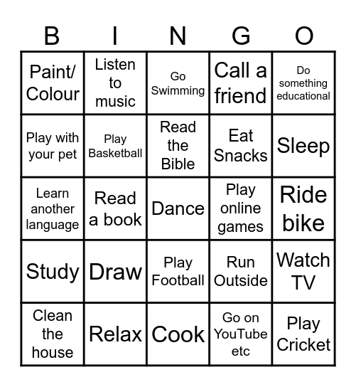 What you do in your spare time Bingo Card