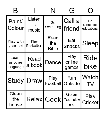 What you do in your spare time Bingo Card
