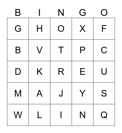 Alphabet Bingo Card