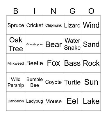 Nature Bingo Card