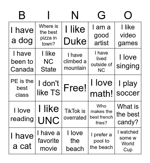 Advisory Bingo Card