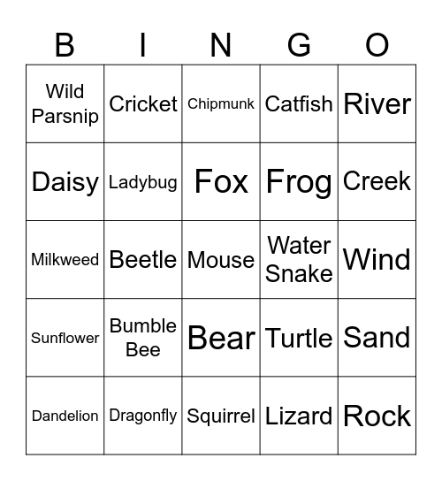 Nature Bingo Card