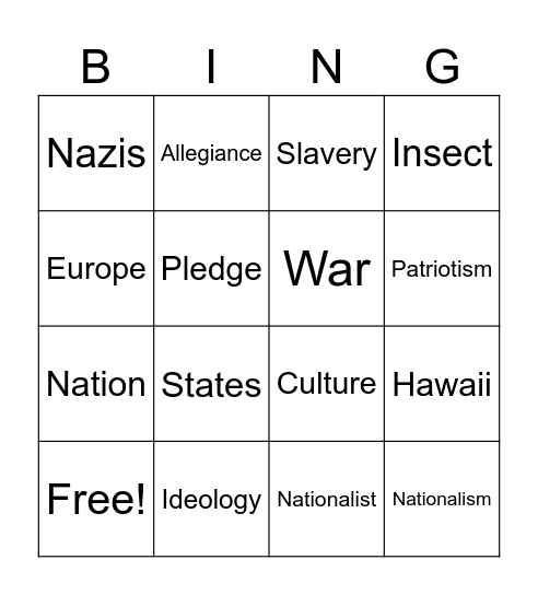 Nationalism Bingo Card