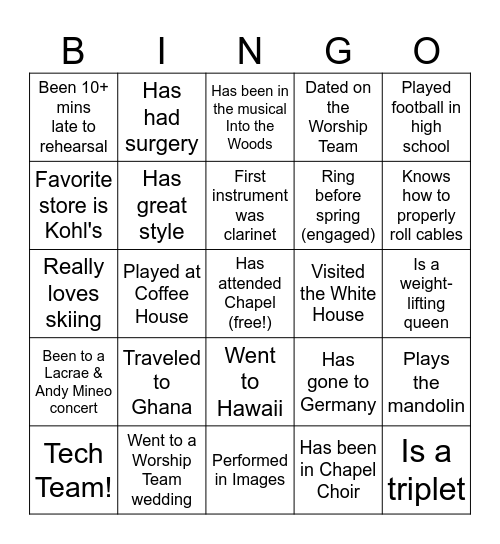 Worship Team Bingo 2023! Bingo Card