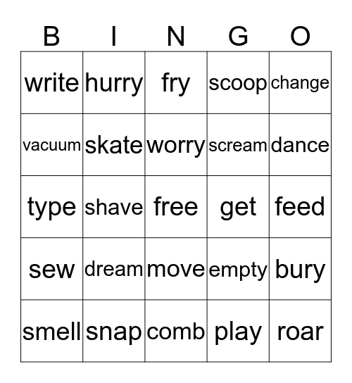 Verbs (action words) Bingo Card