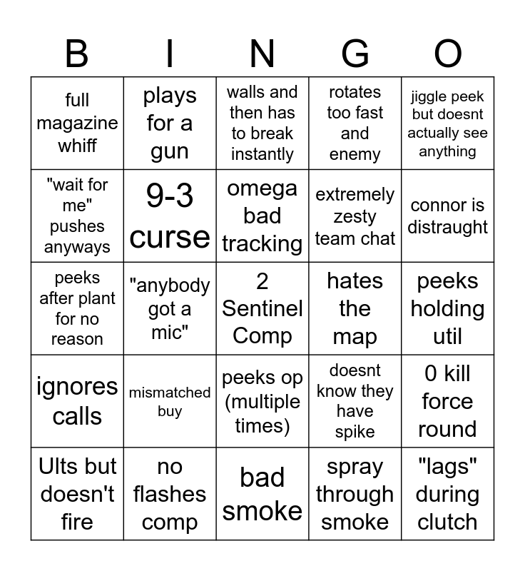 valo session bingo Card