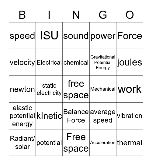 The Energy BINGO Card