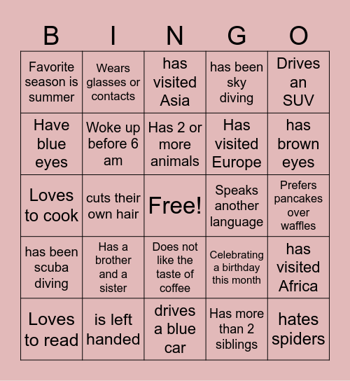 Team Building Bingo Card