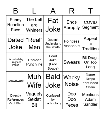 Kevin James Standup Bingo Card