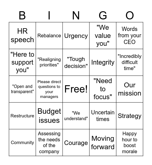 Layoff BINGO Card