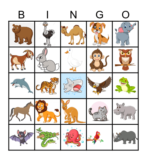 Animal Bingo Card