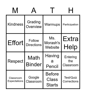 Procedures Bingo Card