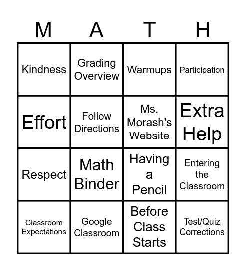 Procedures Bingo Card