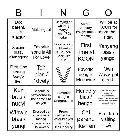 WayZenNi Bingo! Bingo Card