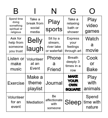 Wellness Bingo Card